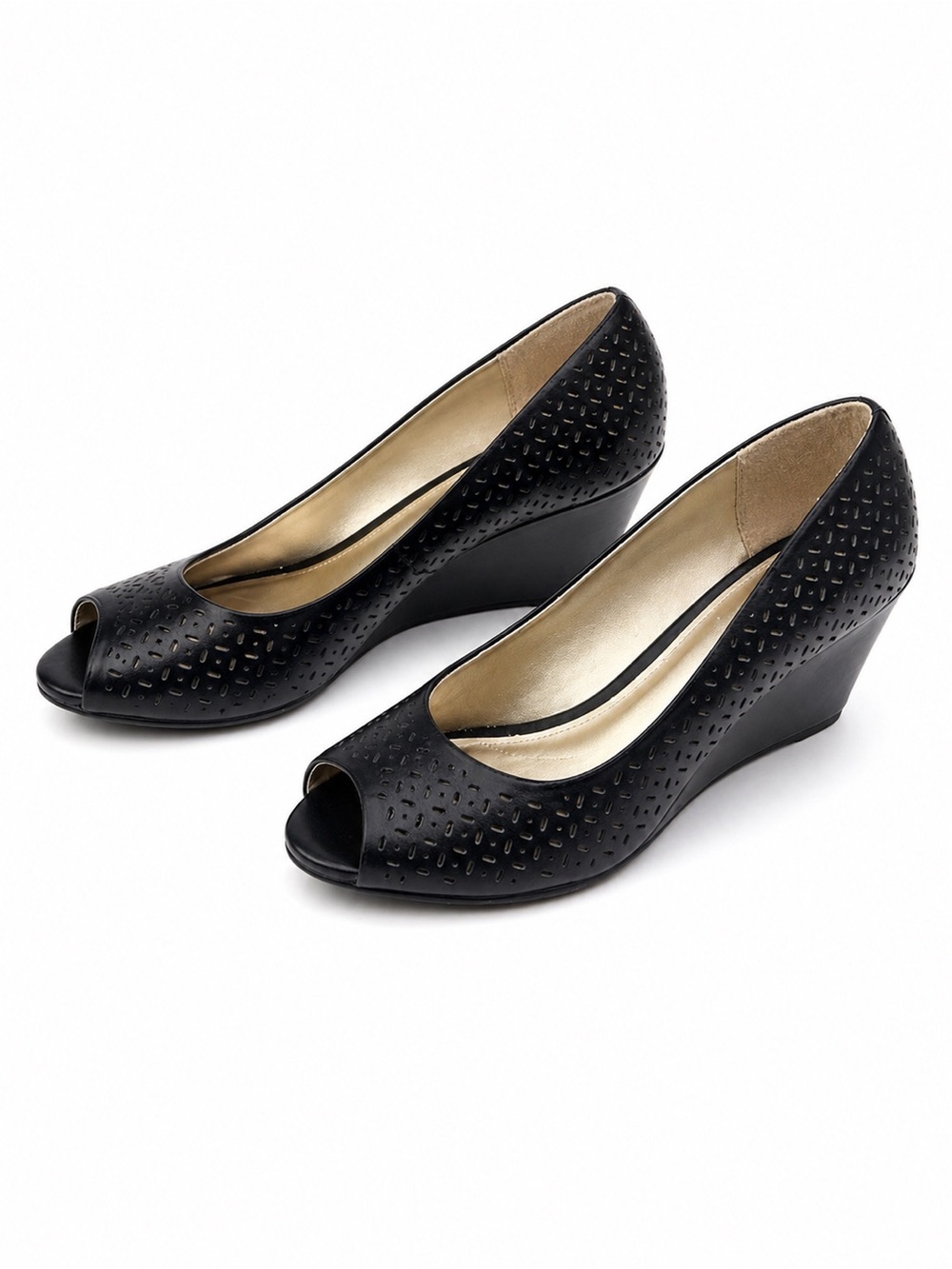 Comfort Plus by Predictions Blac Peep Toe Wedge Pumps Womens Size 7 NWT